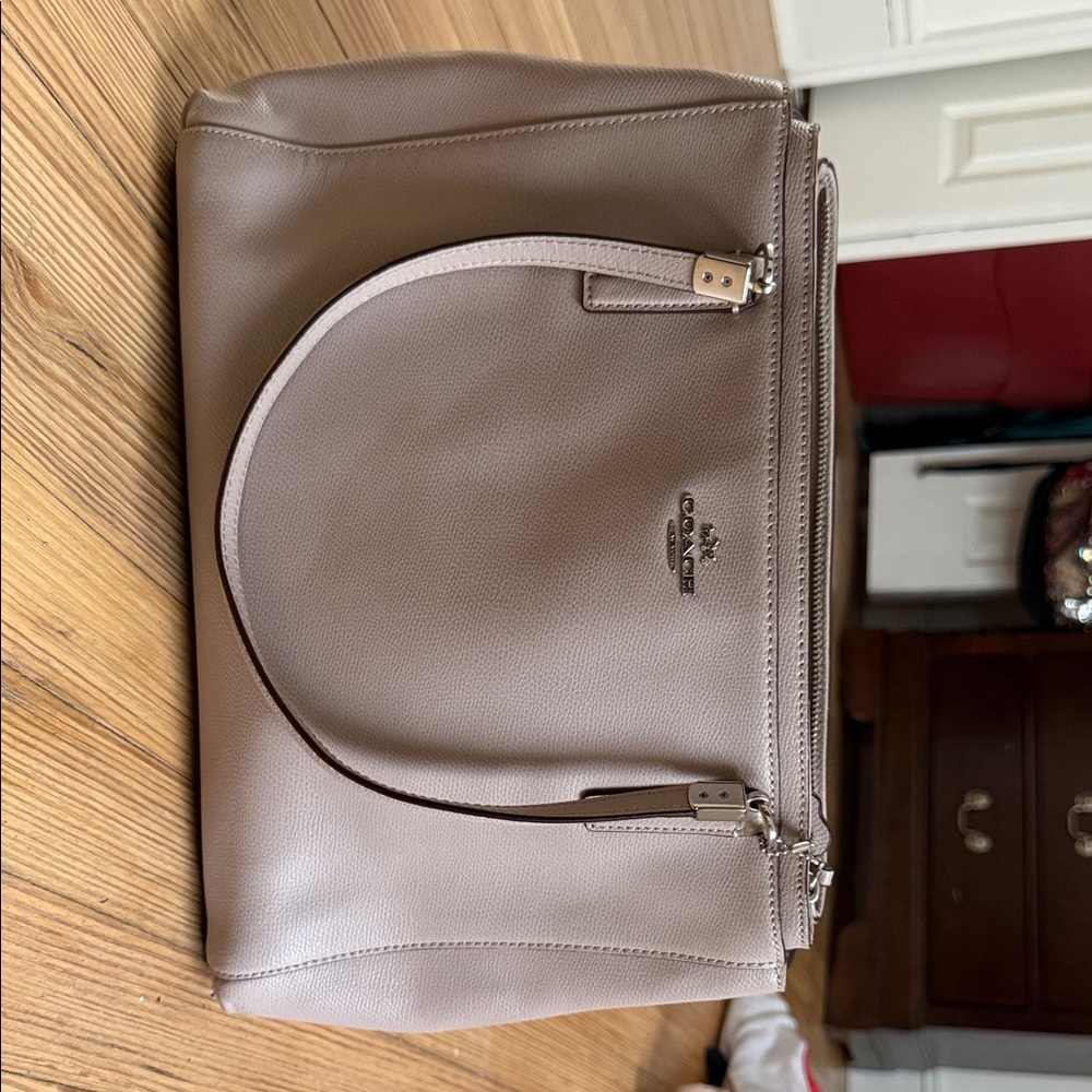Coach Beige Leather Tote with Silver Accents